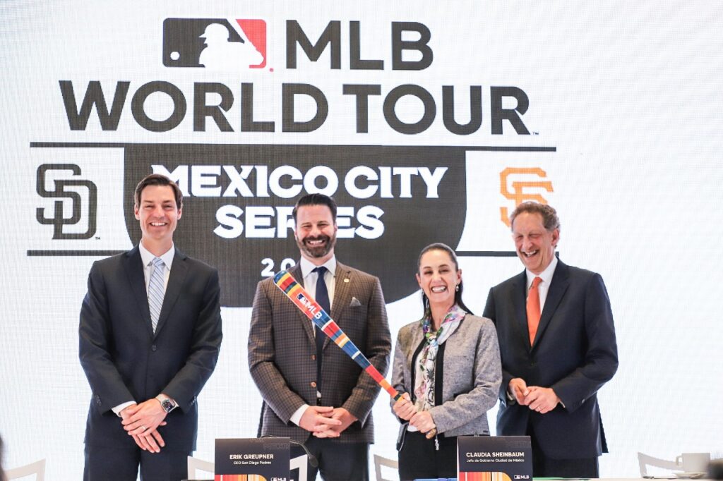 MLB, Gigantes de San Francisco, Padres de San Diego, béisbol, CDMX, Claudia Sheinbaum