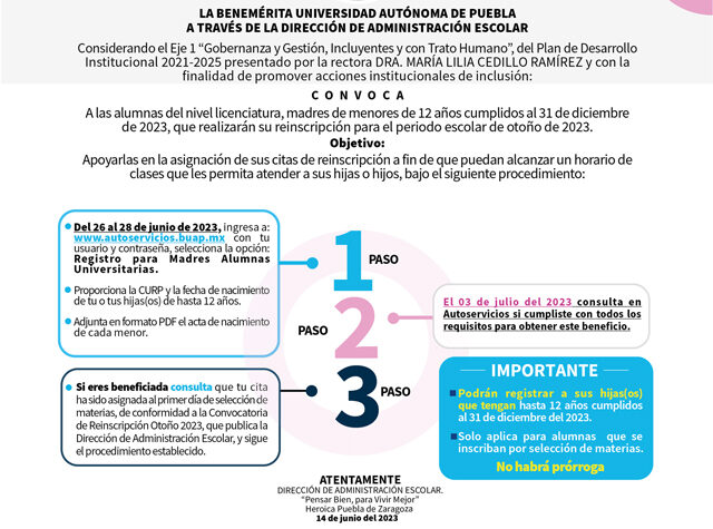 horarios, BUAP, Otoño 2023, maternidad