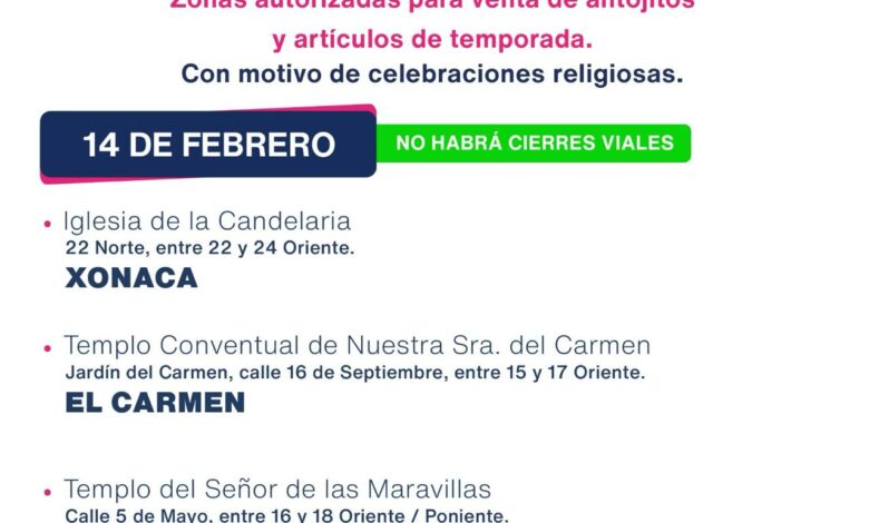 Ayuntamiento de Puebla, venta itinerante, Cuaresma, lugares autorizados