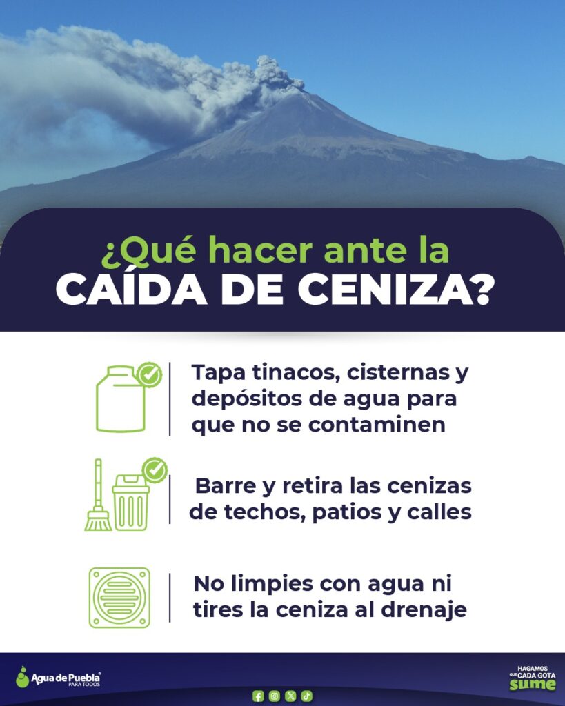 agua, ceniza, recomendaciones, volcán Popocatépetl