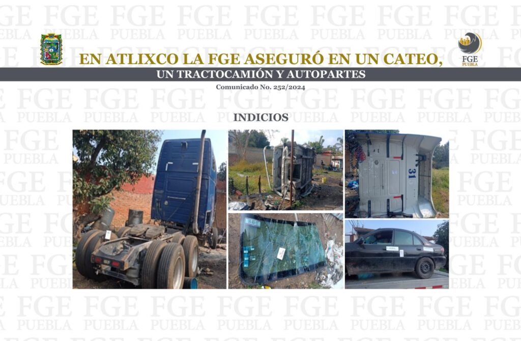 cateo, FGE, Atlixco, tractocamión robado, autopartes