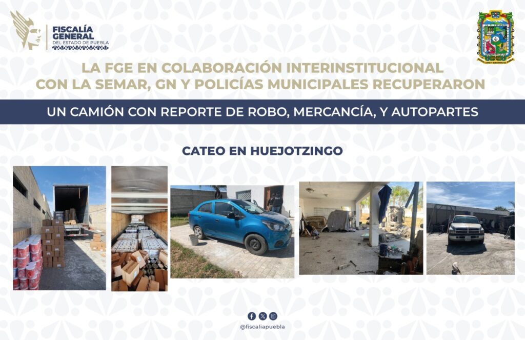 cateo, Fiscalía, robo de vehículo, mercancía robada, autopartes, Huejotzingo