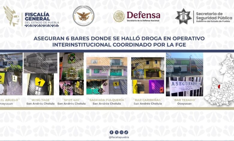 operativo, FGE, chelerías, bares, droga, San Andrés Cholula, Ocoyucan