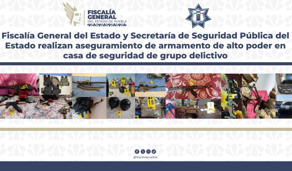 decomiso, armamento de alto poder, droga, robo de combustible, grupo delictivo, Tlalancaleca, Tlaxco, FGE, SSP