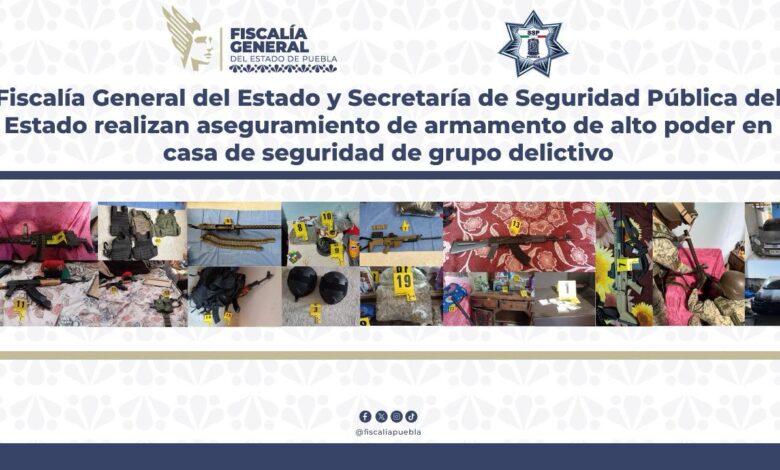 decomiso, armamento de alto poder, droga, robo de combustible, grupo delictivo, Tlalancaleca, Tlaxco, FGE, SSP