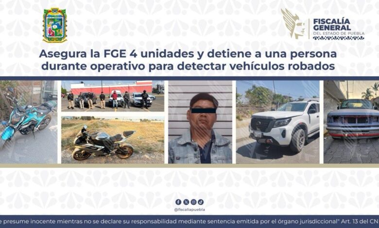 vehículos robados, operativo, FGE, SSC de Puebla, Guardia Nacional