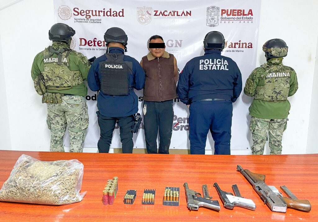 detenido, Zacatlán, armas, droga, SSP, Semar