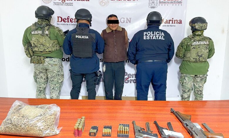 detenido, Zacatlán, armas, droga, SSP, Semar