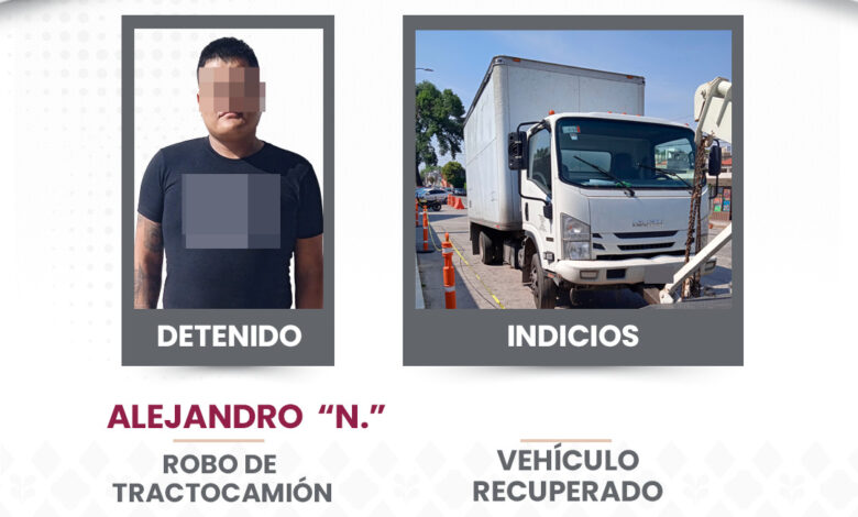 detenido, SSC, tráiler robado, Malintzi, antecedentes penales