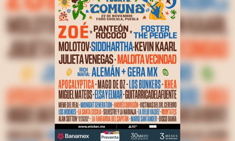 Tecate Comuna 2025, Zoé, Molotov, Panteón Rococó, Foster The People, San Andrés Cholula
