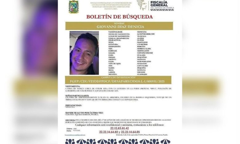 Giovanni Díaz Denicia, desaparecido, embolsado, Los Ángeles Tetela, FGE, investigaciones