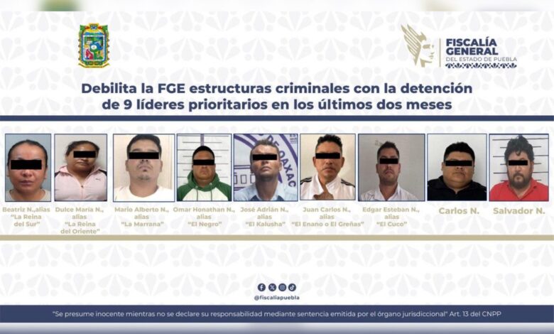FGE, líderes delictivos, estructuras criminales, detenidos, objetivos prioritarios