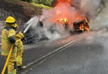 volcadura, pipa con gasolina, autopista México-Tuxpan, Huauchinango, Guardia Nacional, Bomberos, PC Estatal