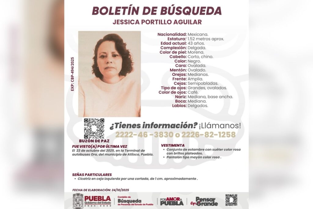 Jessica Portillo Aguilar, desaparecida, Atlixco, manifestación, Comisión de Búsqueda de Personas, extorsión