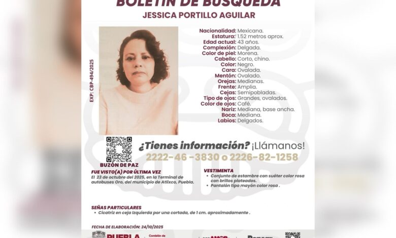 Jessica Portillo Aguilar, desaparecida, Atlixco, manifestación, Comisión de Búsqueda de Personas, extorsión
