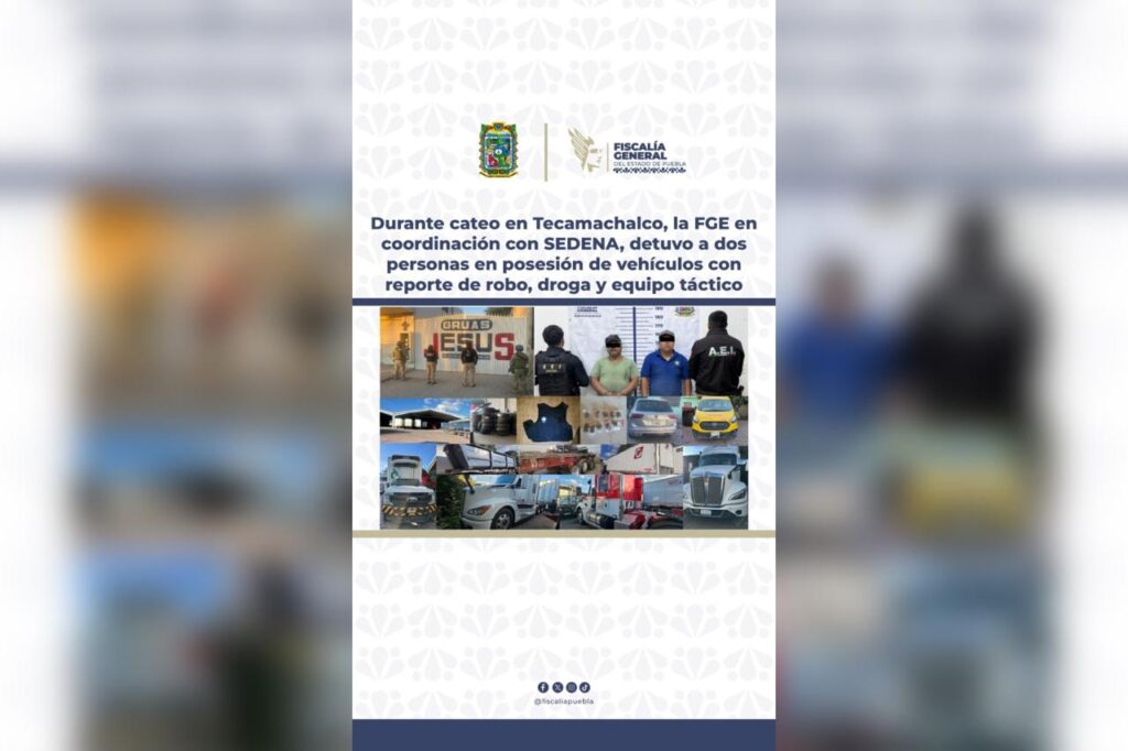 cateo, FGE, grúas, Tecamachalco, vehículos robados, droga, equipo táctico