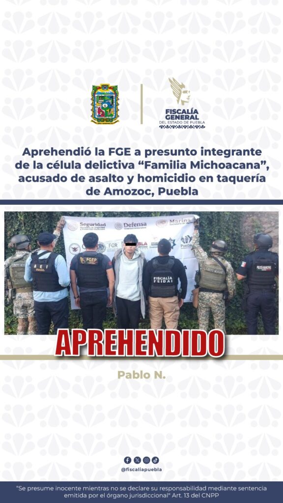 homicidio, El Asadito, taquería, Amozoc, La Familia Michoacana, El Ratón, detenido