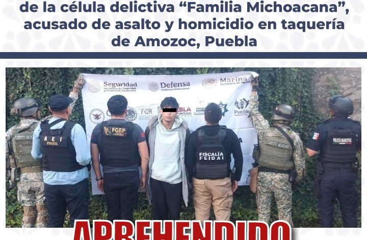 homicidio, El Asadito, taquería, Amozoc, La Familia Michoacana, El Ratón, detenido