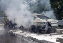 calcinado, BMW, carretera a Huejotzingo, Calpan, Domingo Arenas, FGE, investigaciones, bomberos, Santa Catarina Ayometla