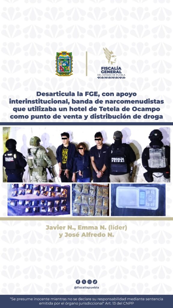 Hotel San José, Tetela de Ocampo, punto de venta de droga, detenidos, cateo, FGE, operativo