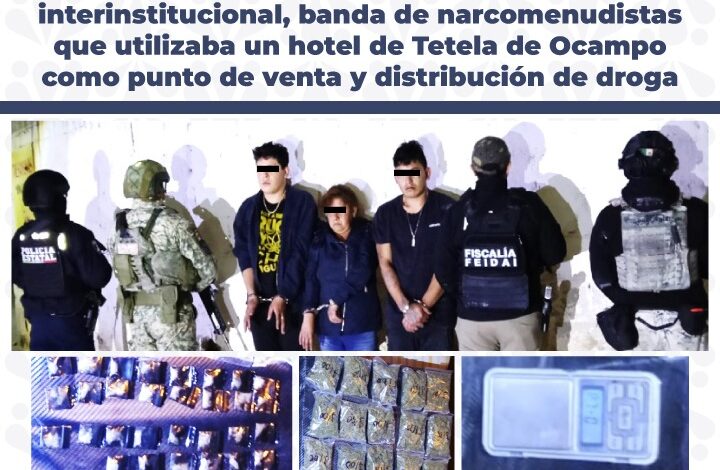 Hotel San José, Tetela de Ocampo, punto de venta de droga, detenidos, cateo, FGE, operativo