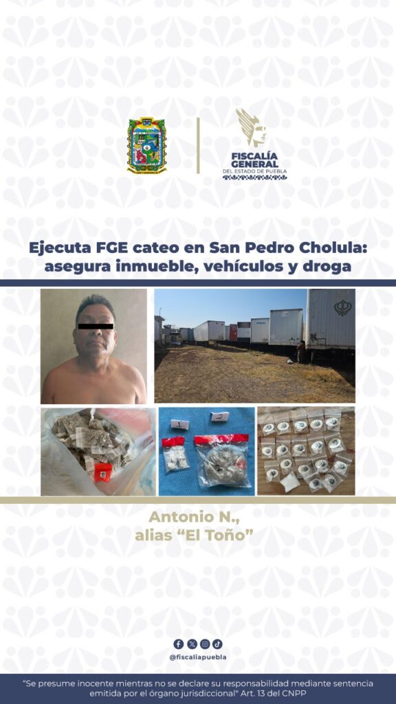 cateo, FGE, Santa María Zacatepec, Juan C. Bonilla, droga, robo a repartidor, detenido
