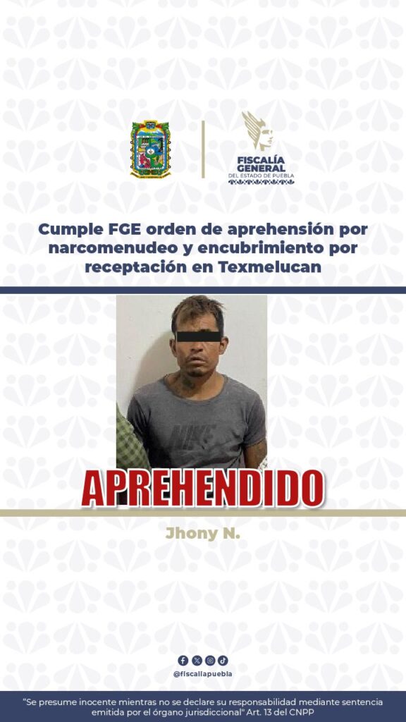 detenido, narcomenudeo, encubrimiento por receptación, FGE, Texmelucan