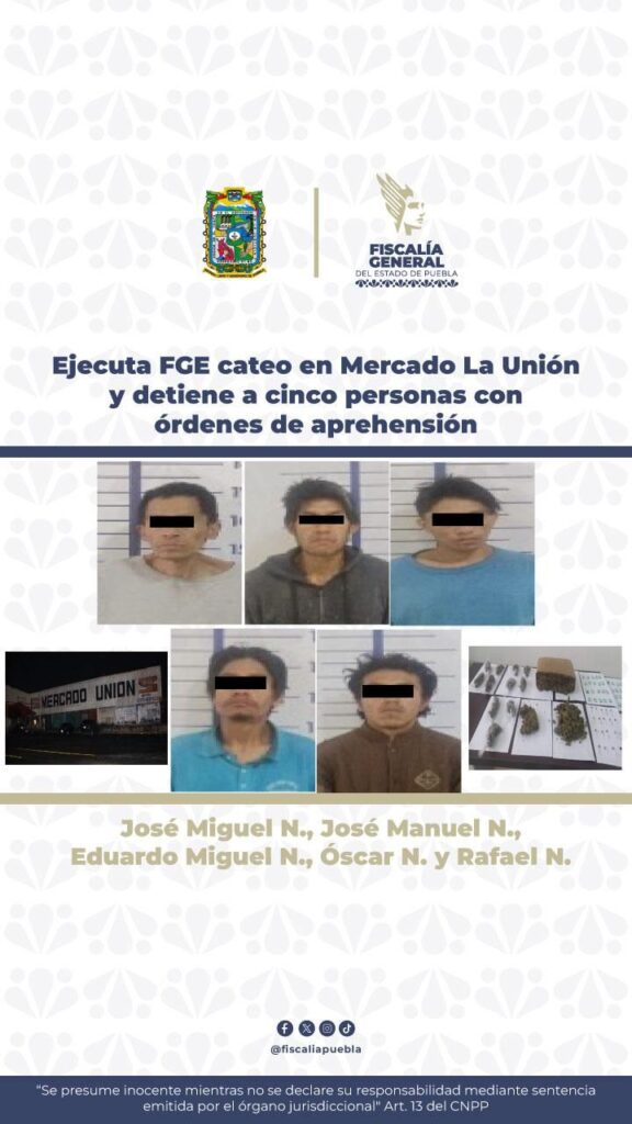 cateo, FGE, Mercado Unión, detenidos, droga, armas de fuego, desaparición de personas