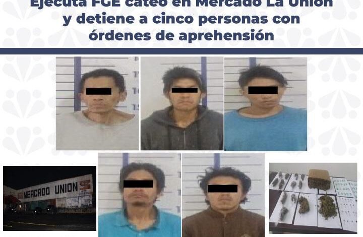 cateo, FGE, Mercado Unión, detenidos, droga, armas de fuego, desaparición de personas