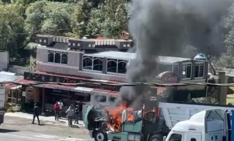 autopista, obra, México-Puebla, Tlahuapan, encapuchados, conflicto de sindicatos, incendio, balazos, Guardia Nacional, SSP