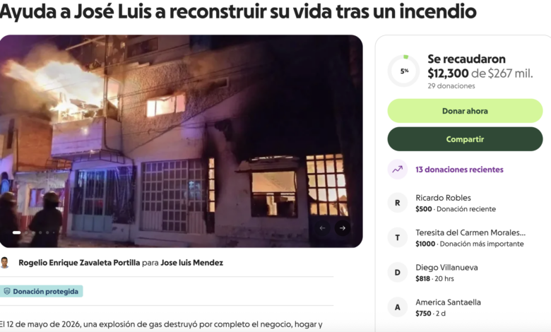 explosión, Momoxpan, GoFundMe, colecta, familia Méndez