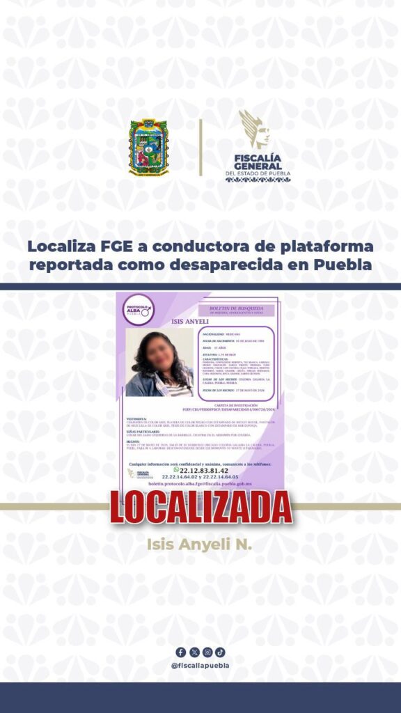 desaparecida, conductora de plataforma, FGE, robo de vehículo, Oaxaca, Puebla, FGE