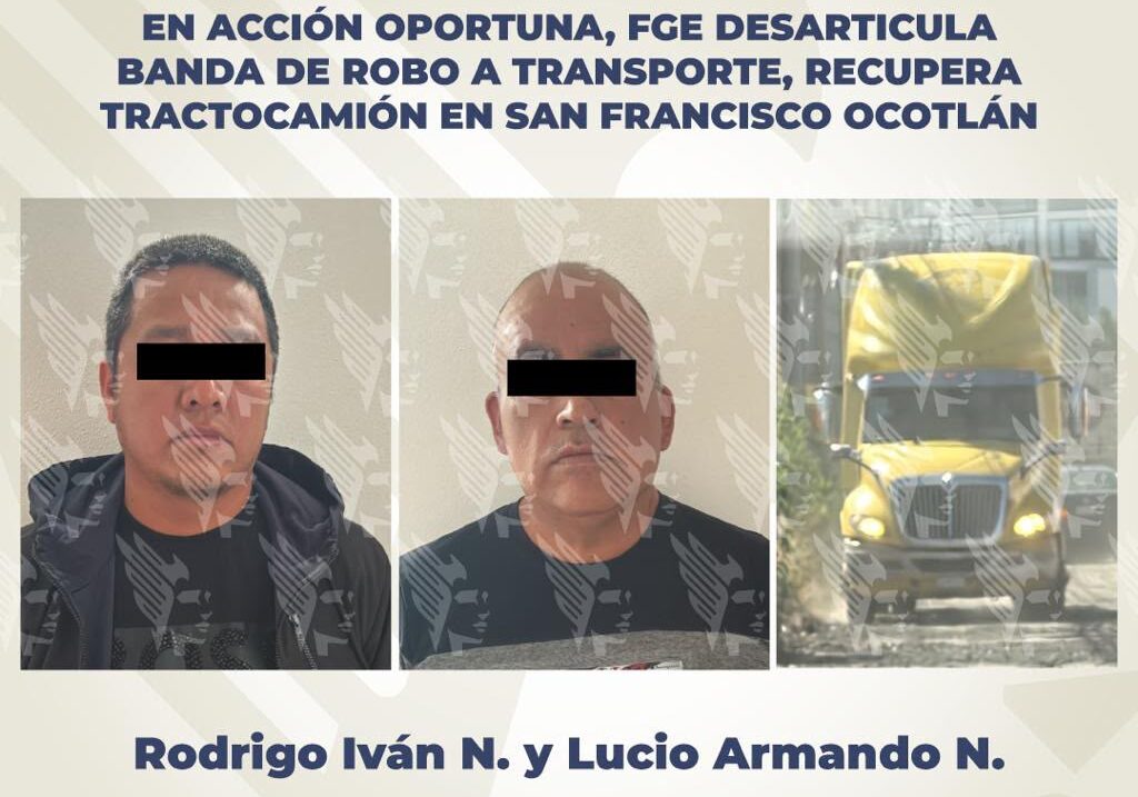 detenidos, FGE, tráiler robado, Coronango, detenidos